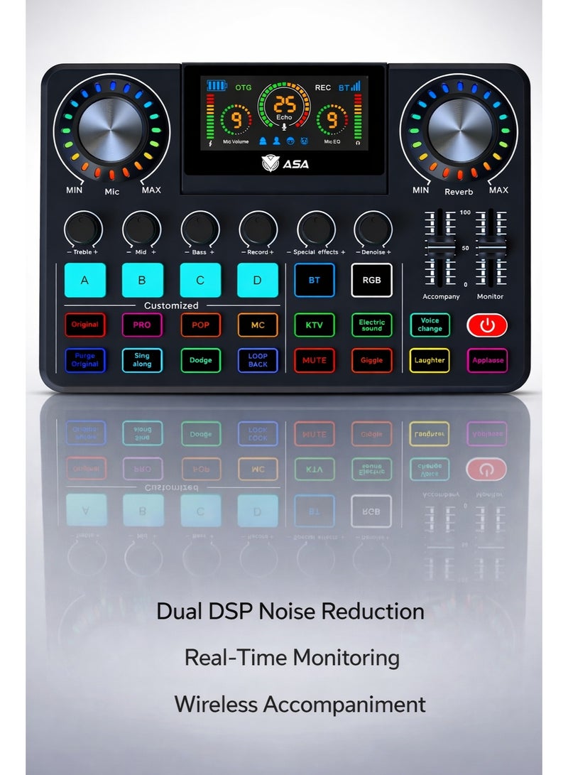 أيه أس أيه مكسر صوت وكارت صوت احترافي من ASA – جهاز كونسول رقمي للبث المباشر، البودكاست، والكاريوكي - Image 1